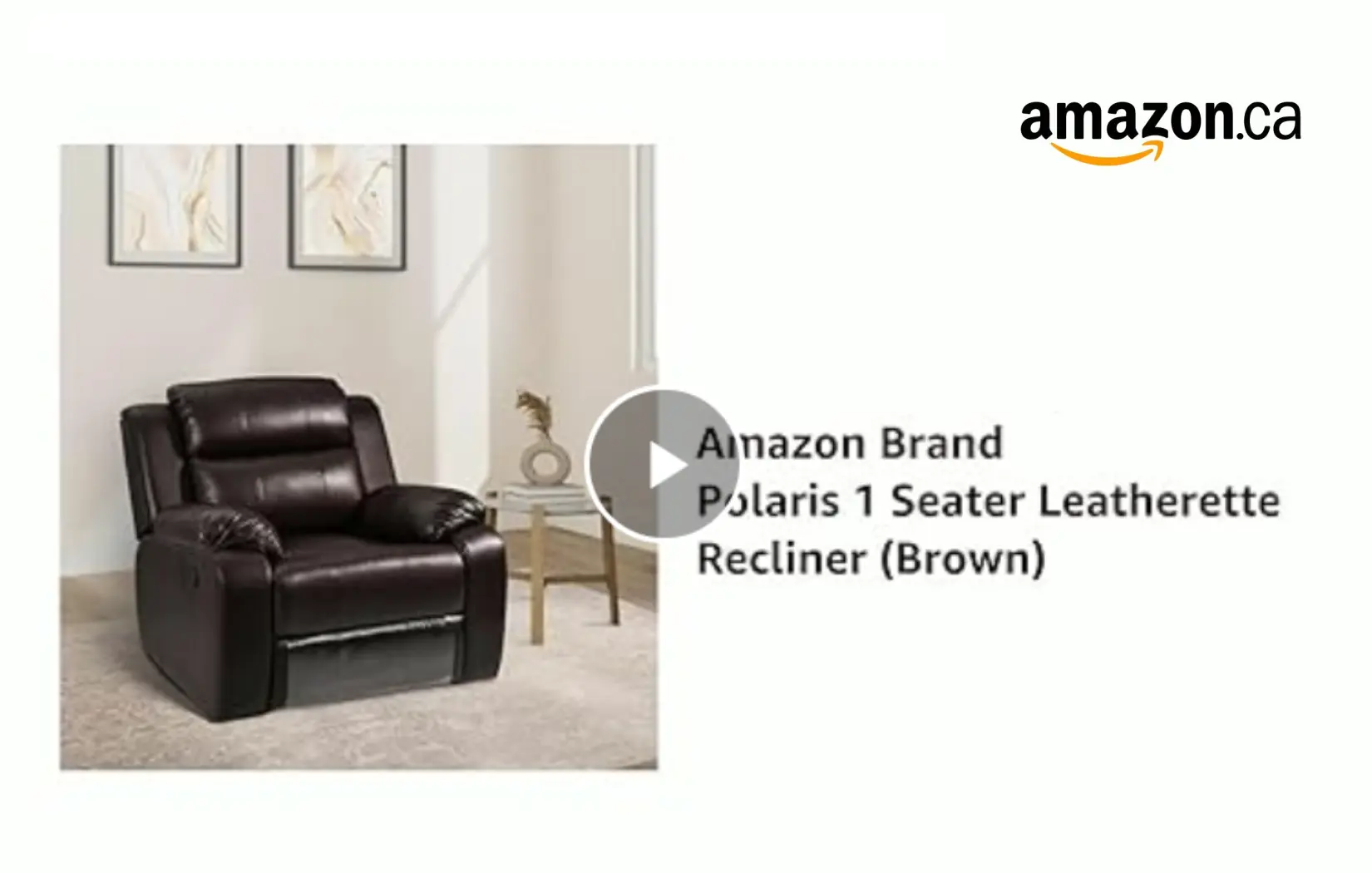 Polaris 1-Seater Recliner (Brown) – Amazon Product Photography by Digital Marketing 401 Agency Mississauga Amazon Brand Polaris 1-Seater Leatherette Recliner in brown — product image by Digital Marketing 401 Agency Mississauga.