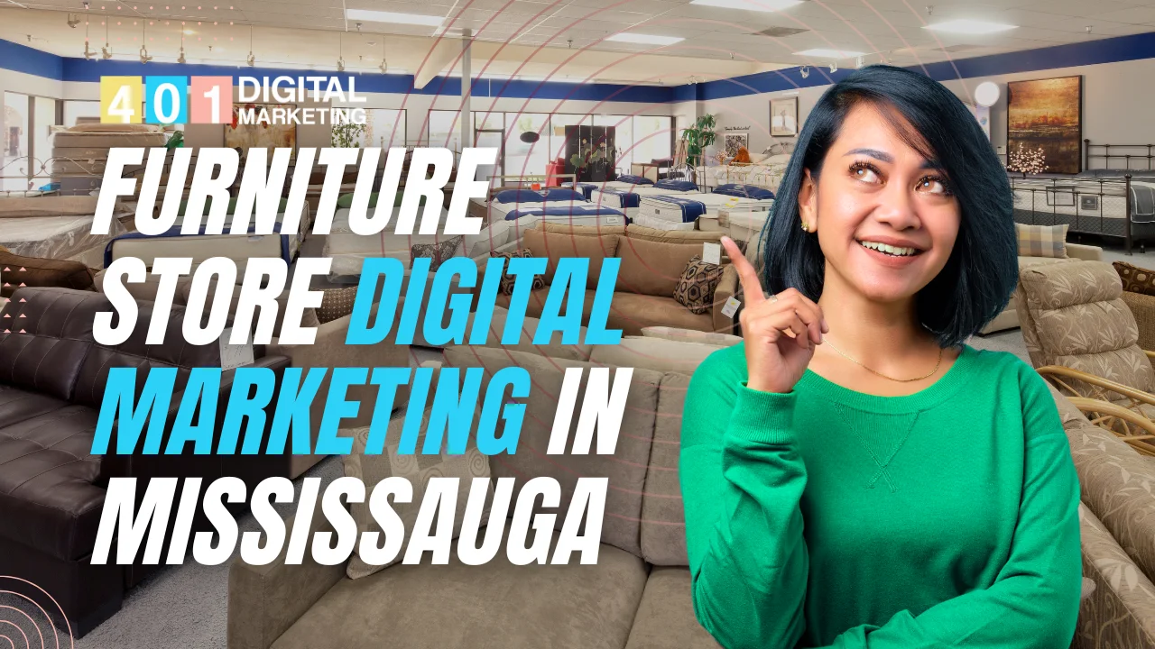 Furniture showroom with sofas and beds highlighting furniture store digital marketing in Mississauga and how to get more walk-ins by Digital Marketing 401 Mississauga.
